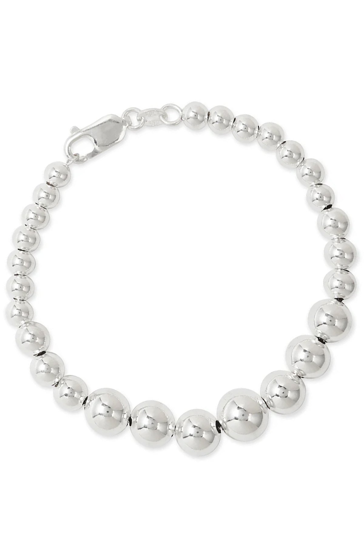 Phyllis+Rosie's THE GRADUATE BRACELET BY PHYLLIS AND ROSIE showcases uniformly sized, polished round beads arranged in a single strand with a lobster claw clasp—effortlessly chic and reminiscent of vintage street culture.-37832807317697