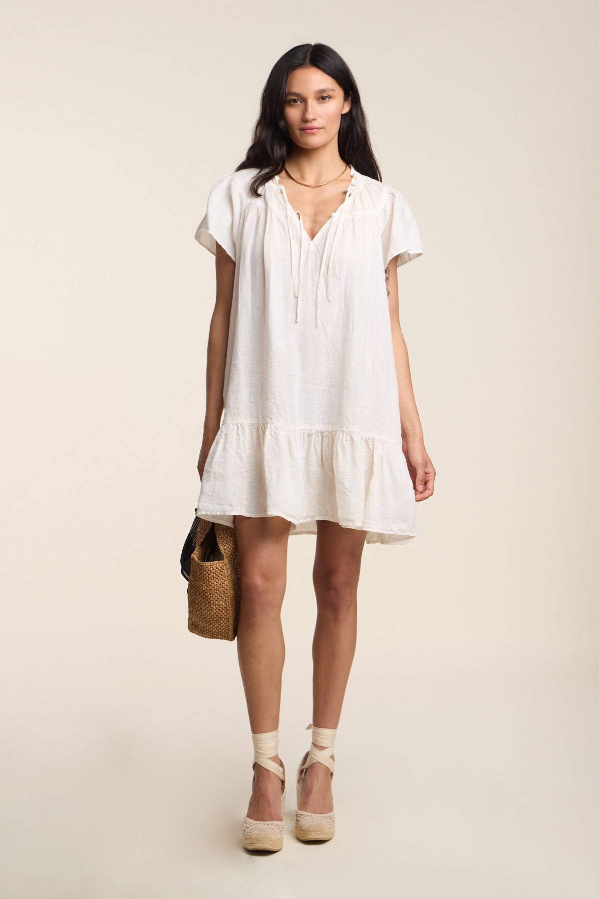 LIVVY WOVEN LINEN SHORT SLEEVE TIERED MINI DRESS Velvet by Graham & Spencer LIVVY WOVEN LINEN SHORT SLEEVE TIERED MINI DRESS Velvet by Graham & Spencer