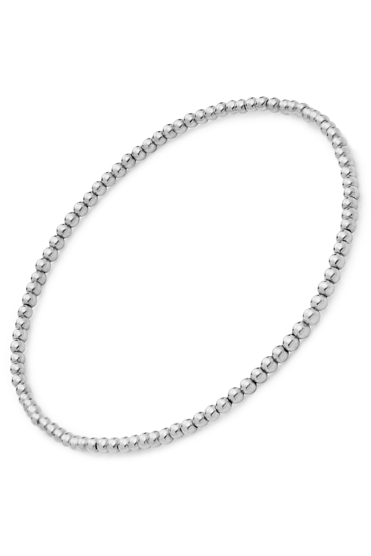The MINI MOON BRACELET BY PHYLLIS AND ROSIE from Phyllis+Rosie is a silver beaded bracelet with evenly spaced round beads forming a continuous loop, inspired by the vintage street culture of New York City. This hand-crafted jewelry embodies urban elegance.-37832679260353