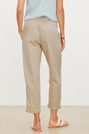 The back view of a woman wearing Velvet by Graham & Spencer Misty Cotton Twill Pants.