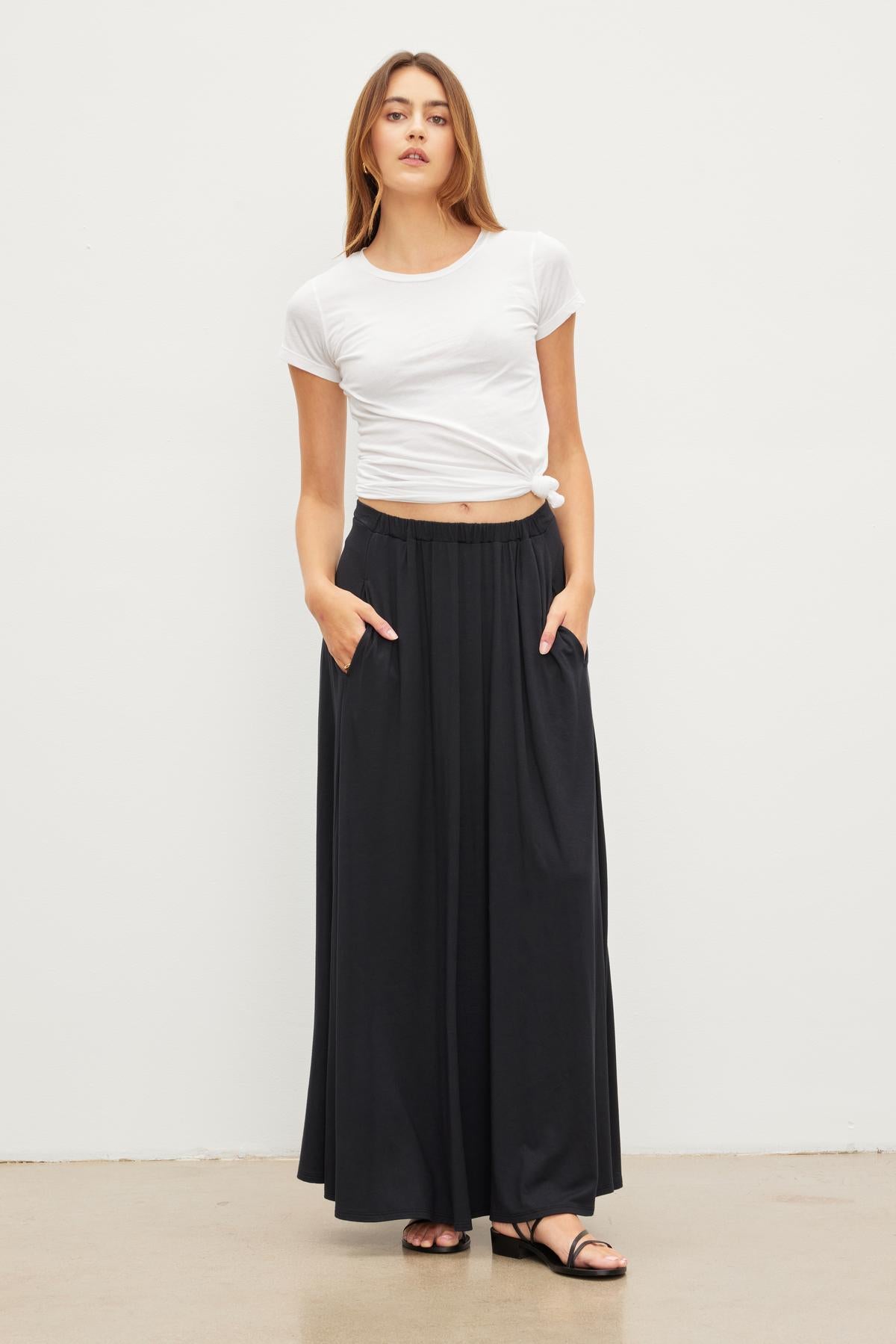 Charcoal Jersey Low Rise Maxi Skirt