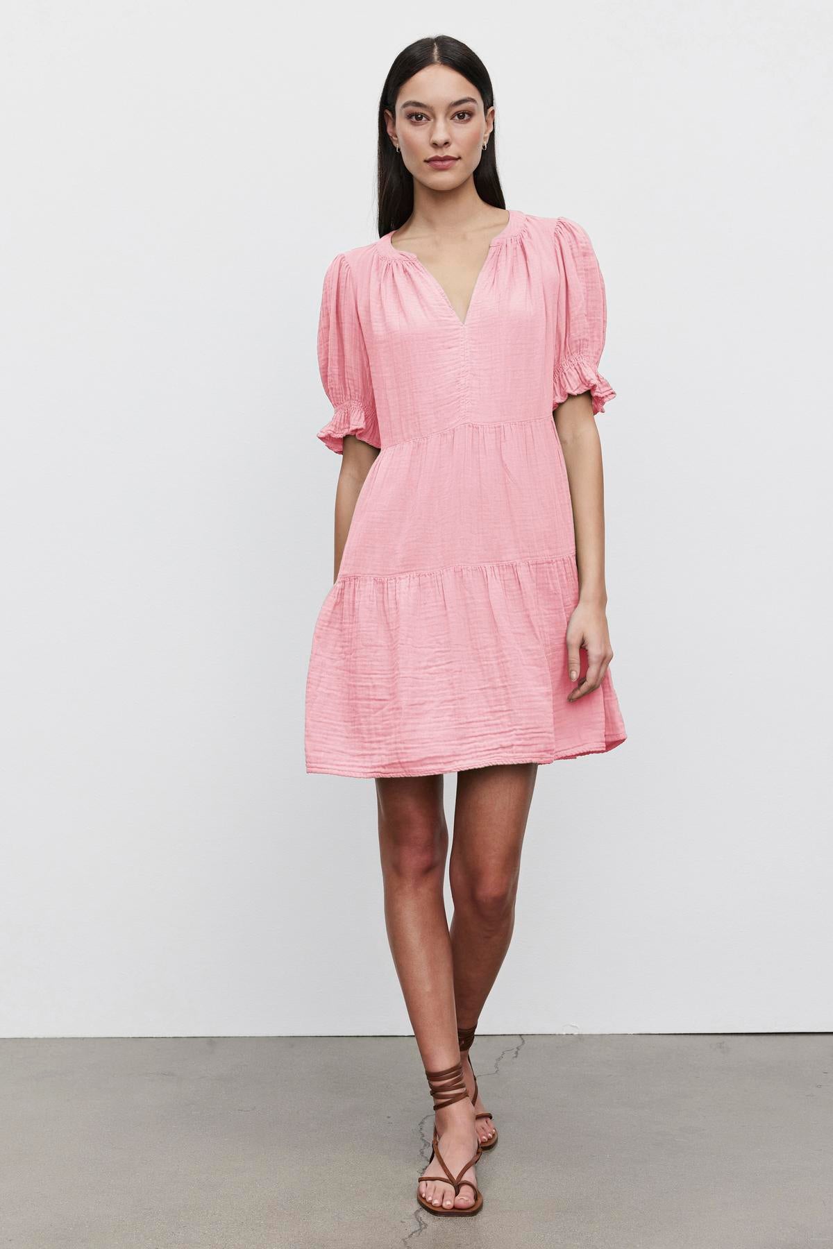 CLARISSA COTTON GAUZE PUFF SLEEVE TIERED DRESS Velvet by Graham & Spencer CLARISSA COTTON GAUZE PUFF SLEEVE TIERED DRESS Velvet by Graham & Spencer