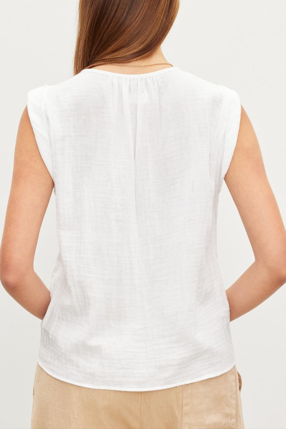 A woman in a Velvet by Graham & Spencer JAYLA COTTON GAUZE TANK TOP.-35982821458113