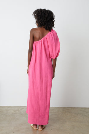 The view of a woman wearing a Velvet by Graham & Spencer LAUREN COTTON GAUZE MAXI DRESS.