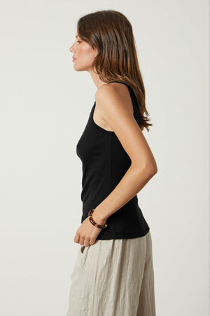 Aliza Layering Tank in black with Lola pant side