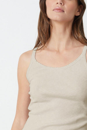 a woman wearing a Velvet by Graham & Spencer ALIZA RIBBED COTTON LAYERING TANK