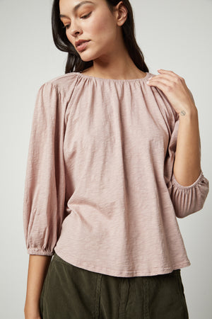 The JULIE 3/4 SLEEVE TEE by Velvet by Graham & Spencer in blush.