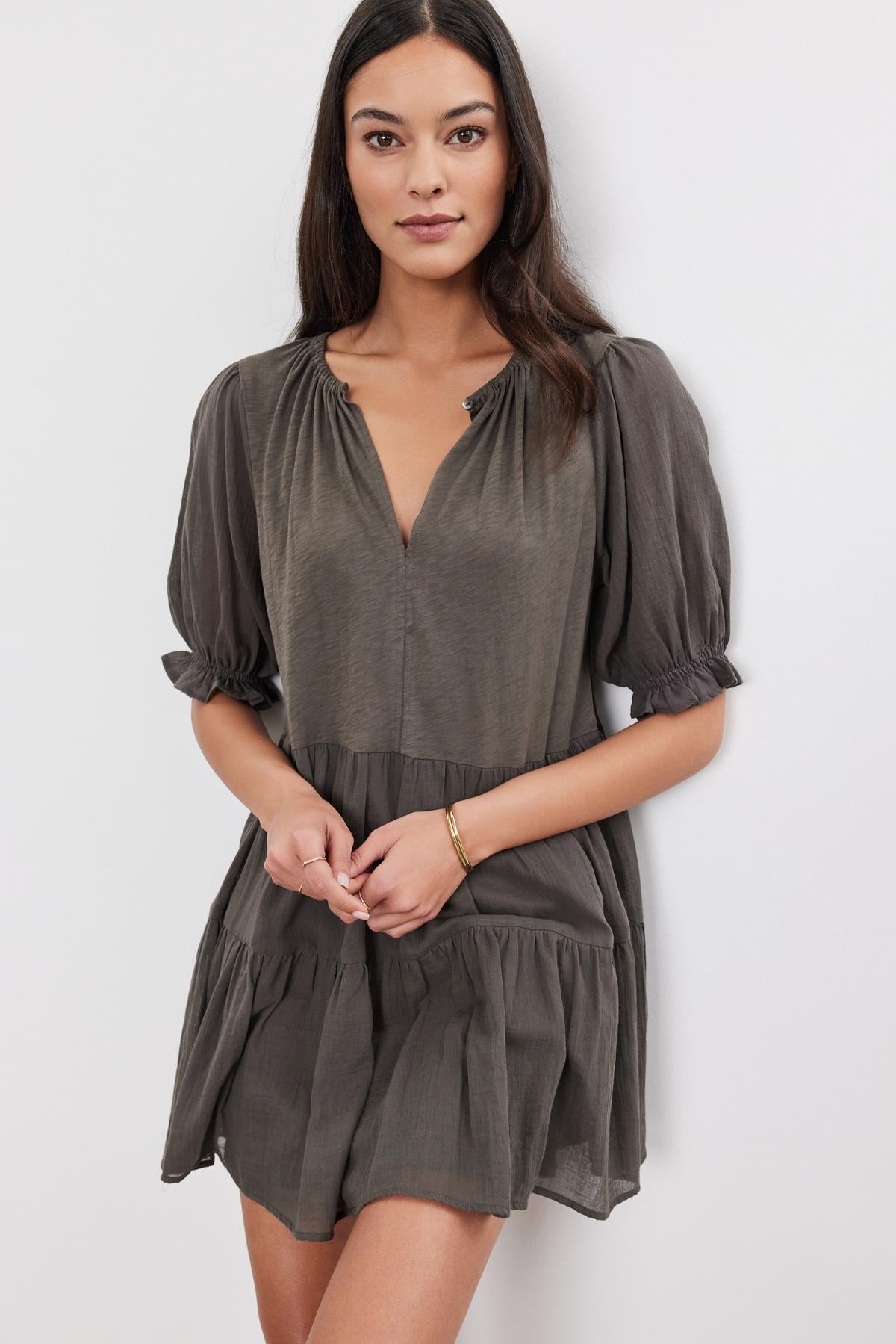 LEIGHTON COTTON SLUB GAUZE TIERED DRESS Velvet by Graham & Spencer LEIGHTON COTTON SLUB GAUZE TIERED DRESS Velvet by Graham & Spencer