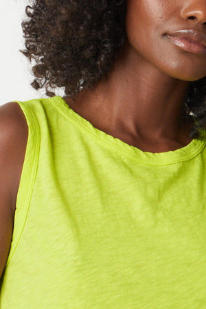 close up of woman wearing a Velvet by Graham & Spencer TAURUS COTTON SLUB TANK.