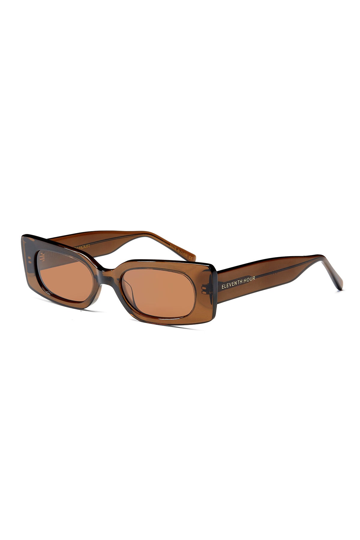 Rectangular brown CARLI SLIM SUNGLASSES BY ELEVENTH HOUR with slightly curved temples.
