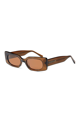 Rectangular brown CARLI SLIM SUNGLASSES BY ELEVENTH HOUR with slightly curved temples.