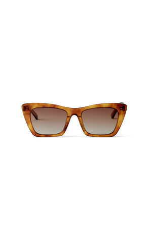 Brown, cat-eye ESSENTIAL CLASSIC SUNGLASSES BY ELEVENTH HOUR with a tortoiseshell pattern and gradient lenses by Eleventh Hour.