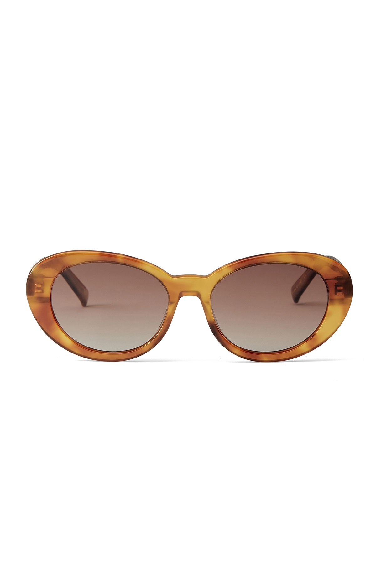 DOLCE SUNGLASSES BY ELEVENTH HOUR from Eleventh Hour feature a brown oval tortoiseshell frame and gradient tinted lenses, shown on a white background.-39219256656065