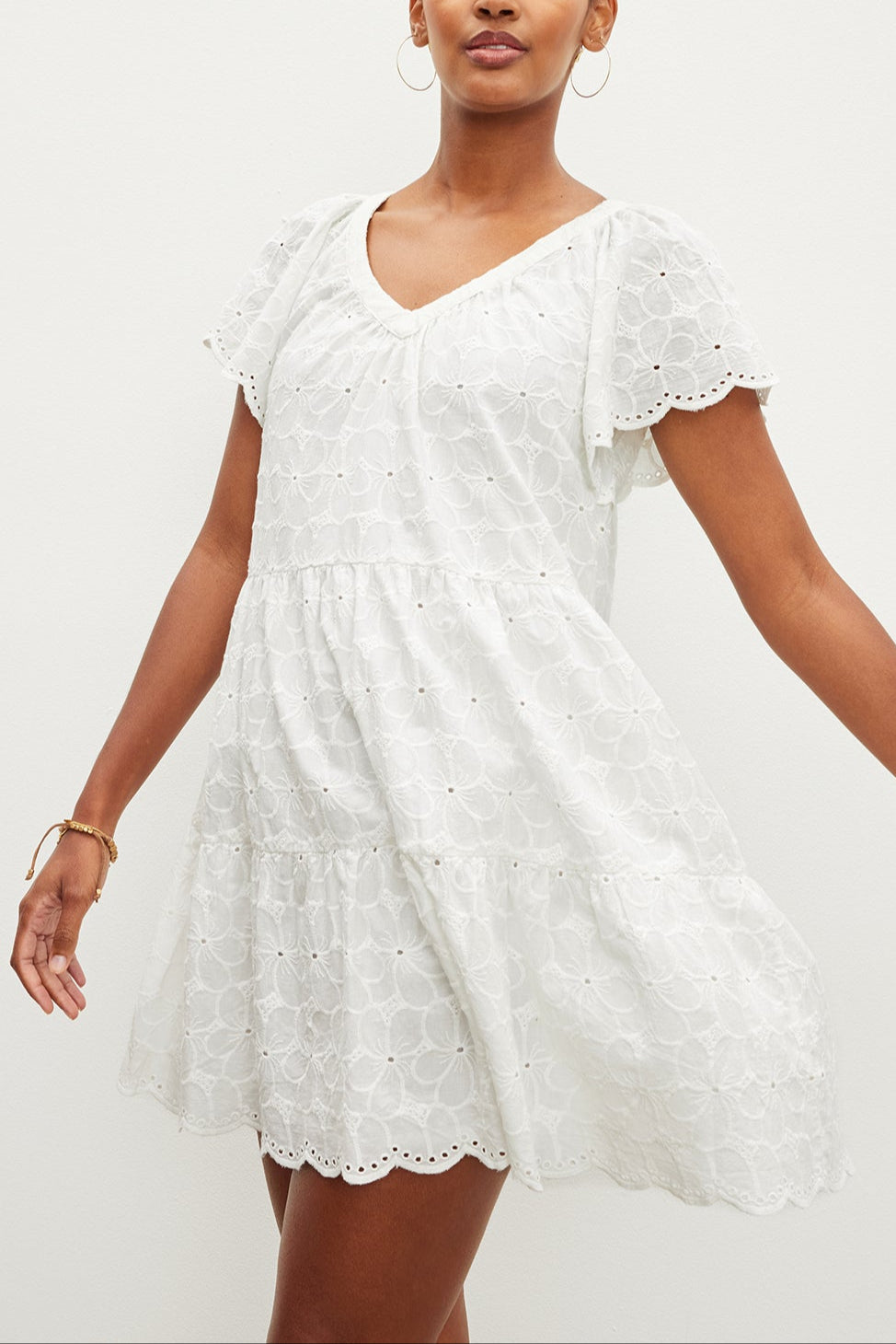 WYNETTE EMBROIDERED COTTON V-NECK TIERED DRESS Velvet by Graham & Spencer WYNETTE EMBROIDERED COTTON V-NECK TIERED DRESS Velvet by Graham & Spencer