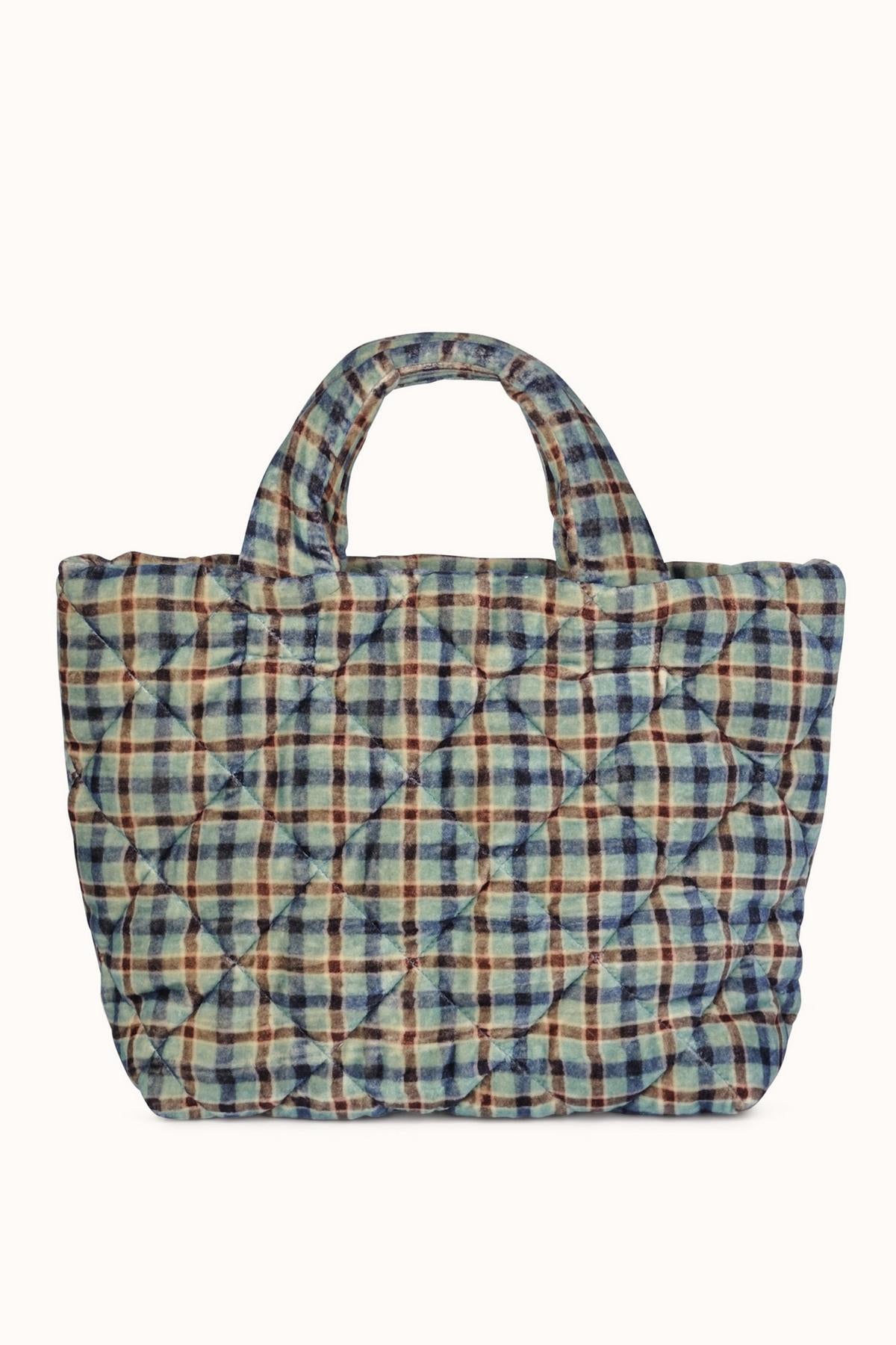 A blue and white Plaid Quilted Tote by Epice.-35200853835969