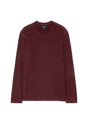 The BECKER CREW by Velvet by Graham & Spencer is a fitted, cozy long-sleeve crew-neck jersey shirt in dark burgundy, ideal for daily wear and displayed flat on a white background.