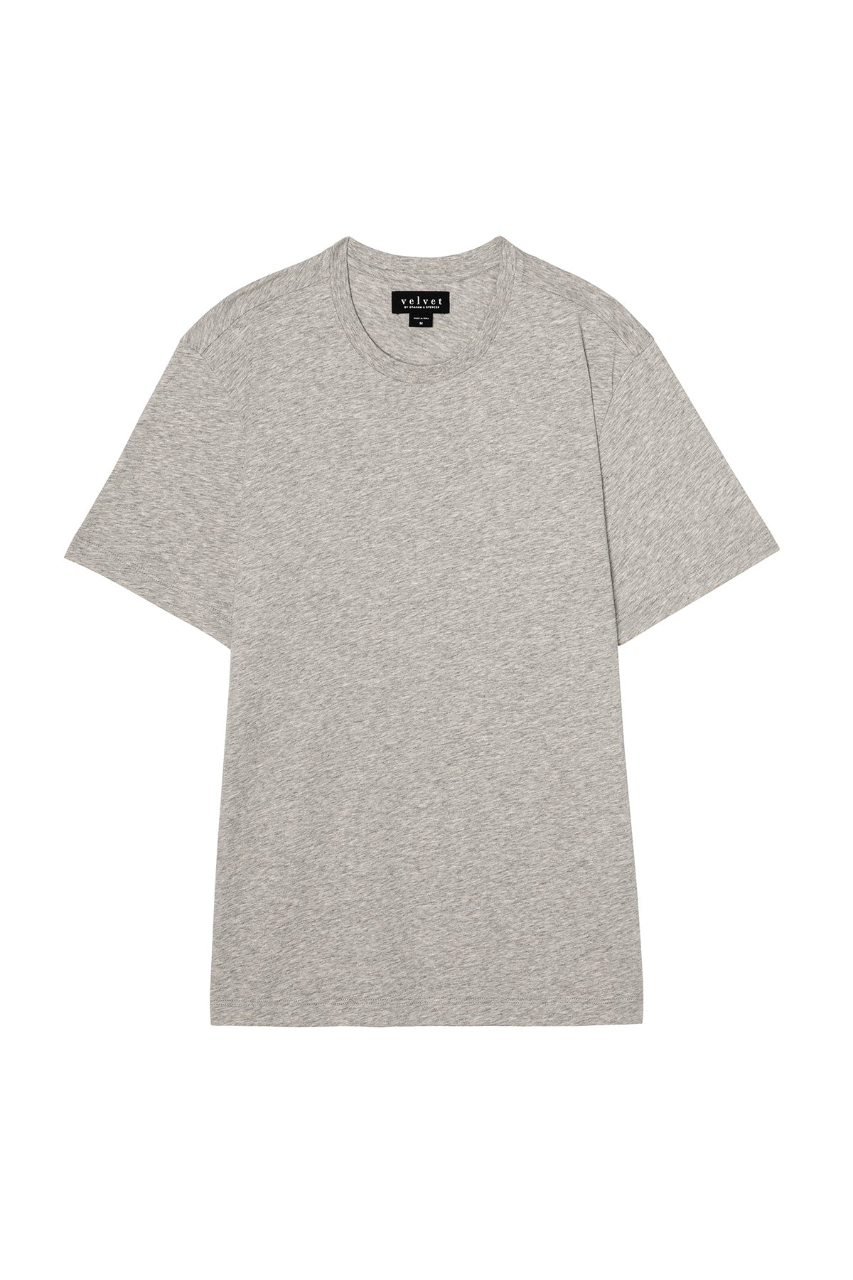 The BILLY TEE by Velvet by Graham & Spencer is a classic crewneck jersey in light grey heather, perfect for everyday wear, shown laid flat on a white background.
