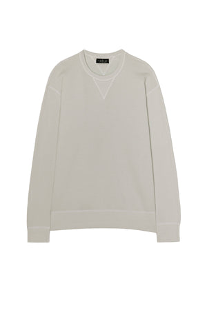 The CILLIAN SWEATSHIRT by Velvet by Graham & Spencer is a light gray crewneck made from midweight fleece, with long sleeves, ribbed cuffs and hem, and a small V-stitch below the collar, shown against a white background.