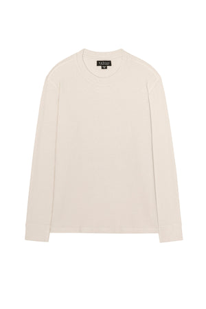 The TOBIAS CREW by Velvet by Graham & Spencer is a cozy, off-white, long-sleeve thermal shirt with a classic crew neck, shown laid flat on a white background—an essential for any versatile wardrobe.