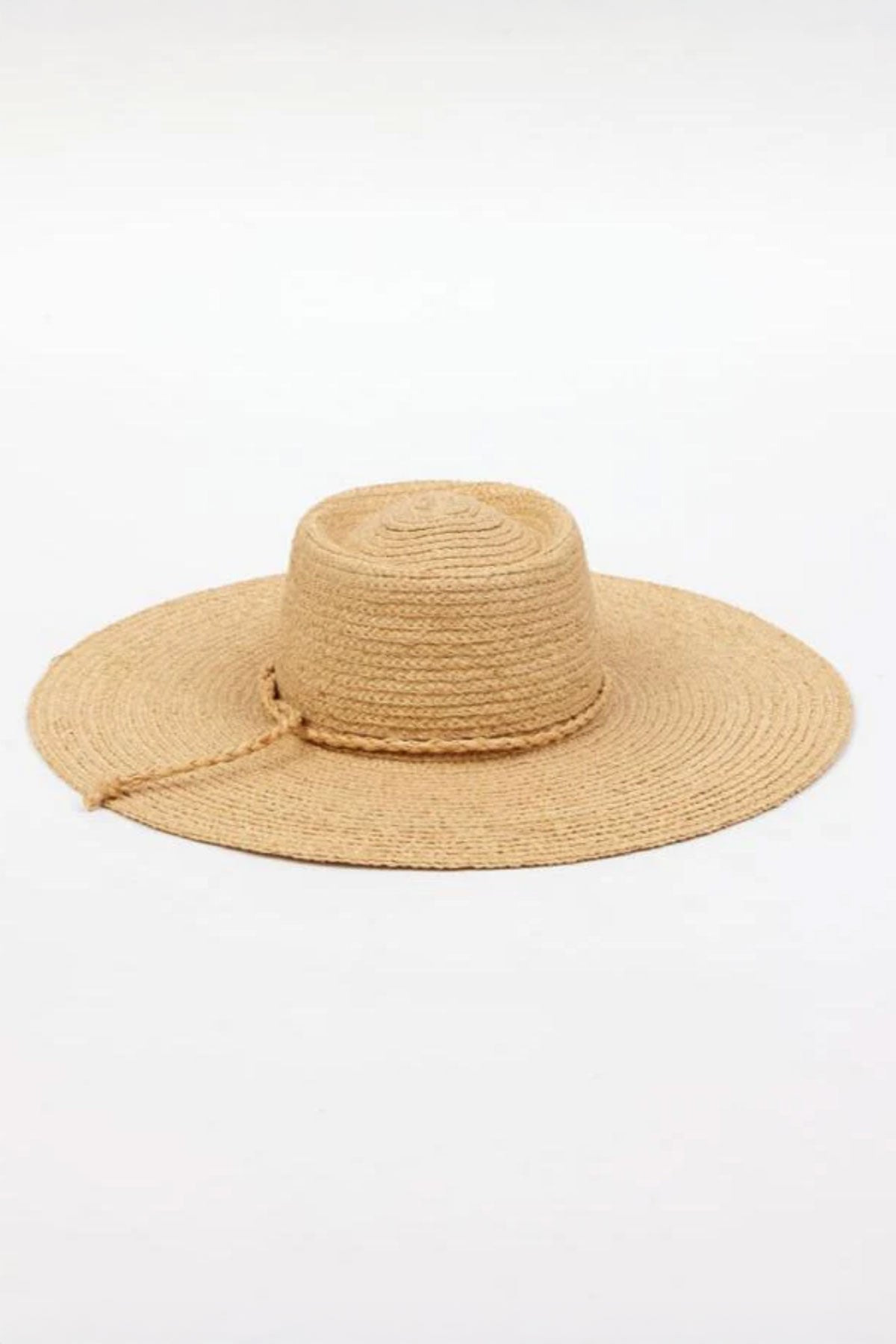 The SADIE SUN HAT by Velvet by Graham & Spencer is a natural-colored straw hat featuring a wide brim, round crown, and a small decorative string.