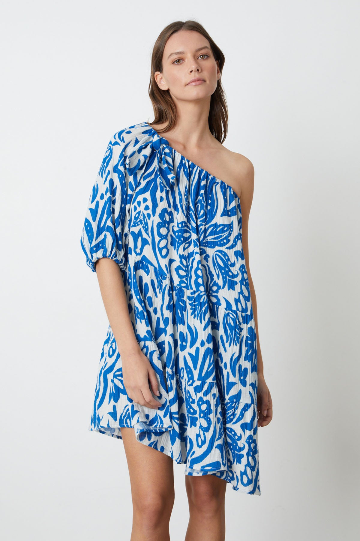 cotton one shoulder dress Swept Away Textured Cotton One-Shoulder Maxi Dress