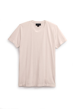 The HOWARD TEE by Velvet by Graham & Spencer is a light beige, short-sleeve Pima jersey T-shirt with a round neckline and soft vintage feel, shown flat on a white background.
