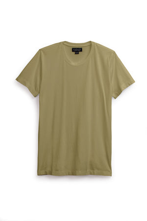The HOWARD TEE by Velvet by Graham & Spencer is a short-sleeved, light olive green Pima jersey T-shirt with a vintage feel, shown laid flat on a white background.