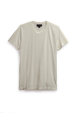 The HOWARD TEE by Velvet by Graham & Spencer, a soft Pima jersey crew neck with short sleeves in light beige, is laid flat on a white background.