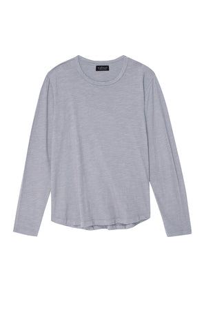 The KAI TEE by Velvet by Graham & Spencer is a soft Peruvian cotton long-sleeve gray shirt with a classic crew neckline, set against a white background.