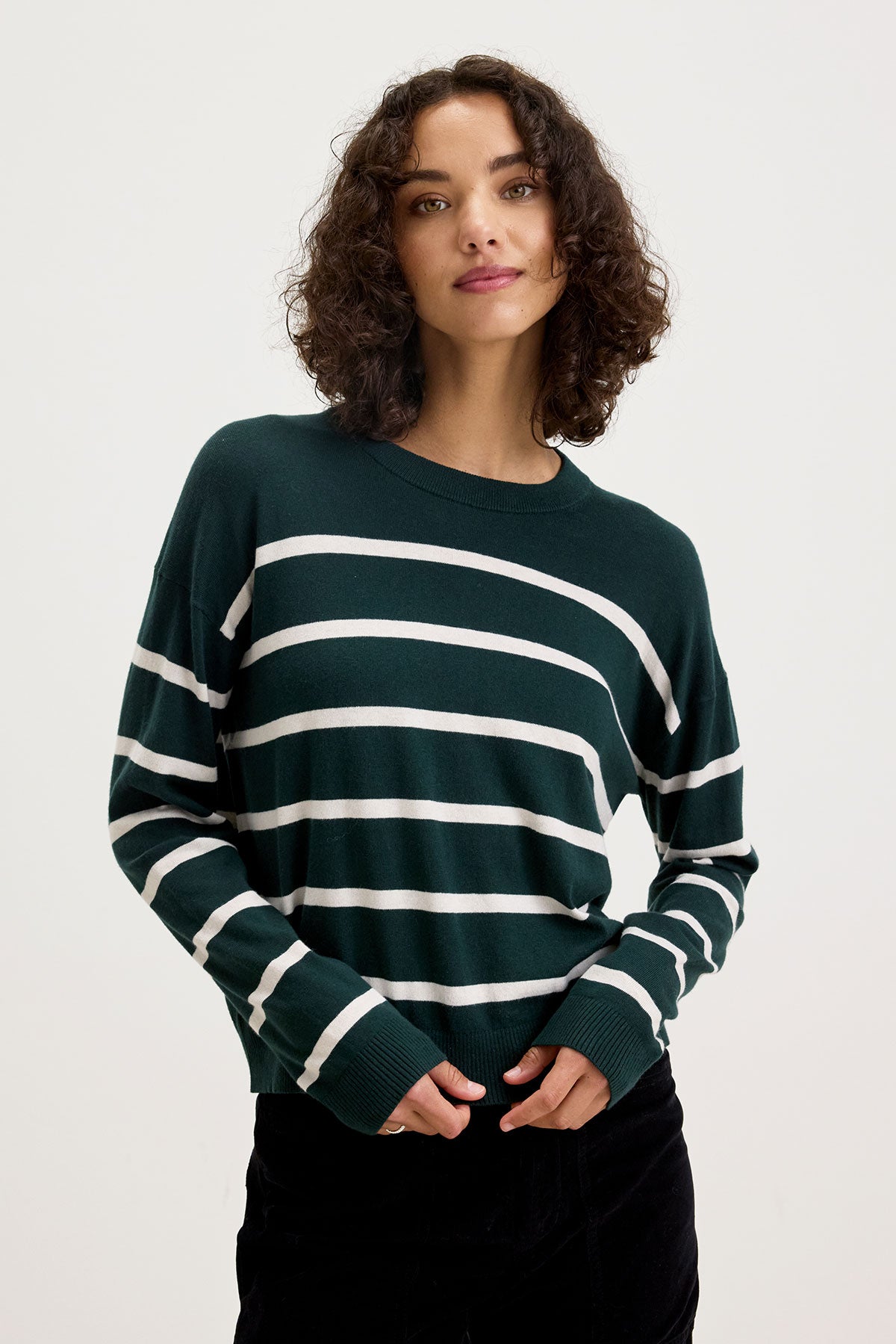 ALISTER LUX COTTON CASHMERE STRIPED CREW NECK SWEATER – Velvet by