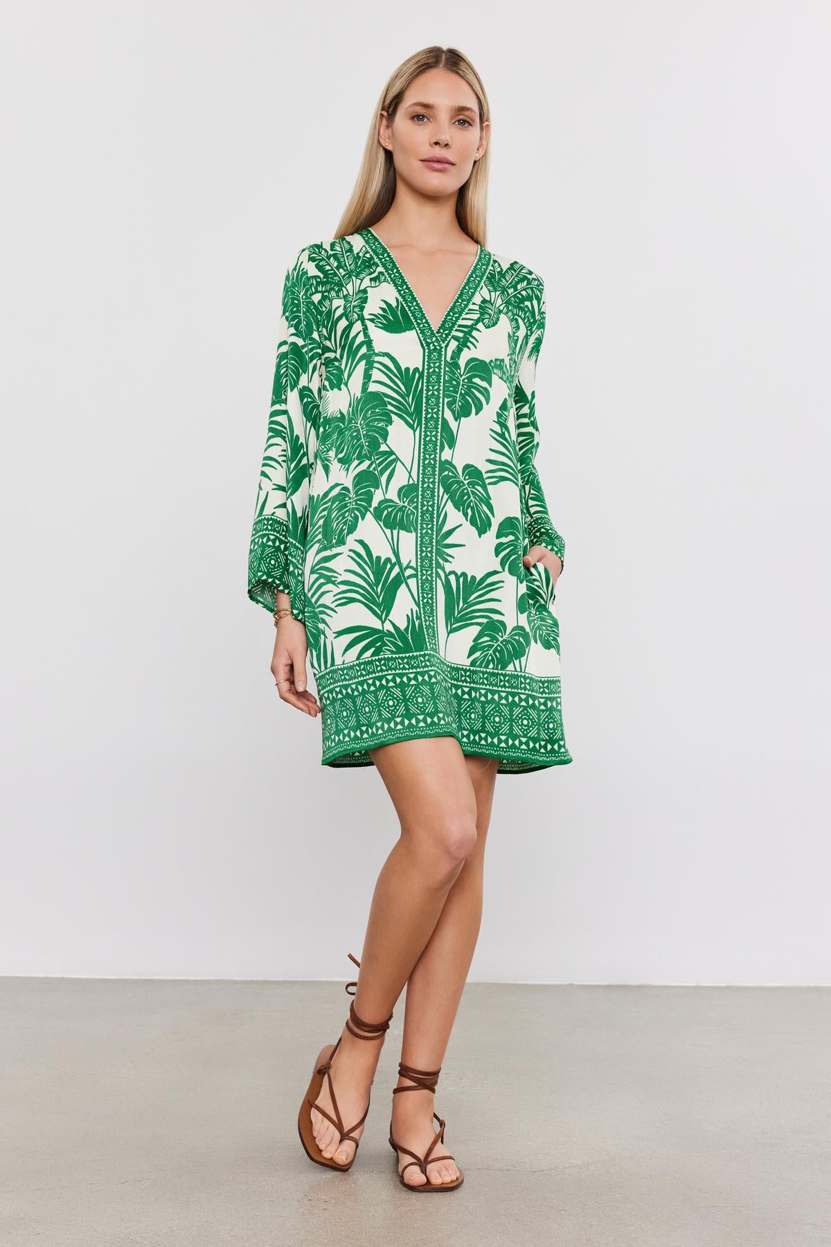 EMELLA PALM PRINT V-NECK DRESS Velvet by Graham & Spencer EMELLA PALM PRINT V-NECK DRESS Velvet by Graham & Spencer