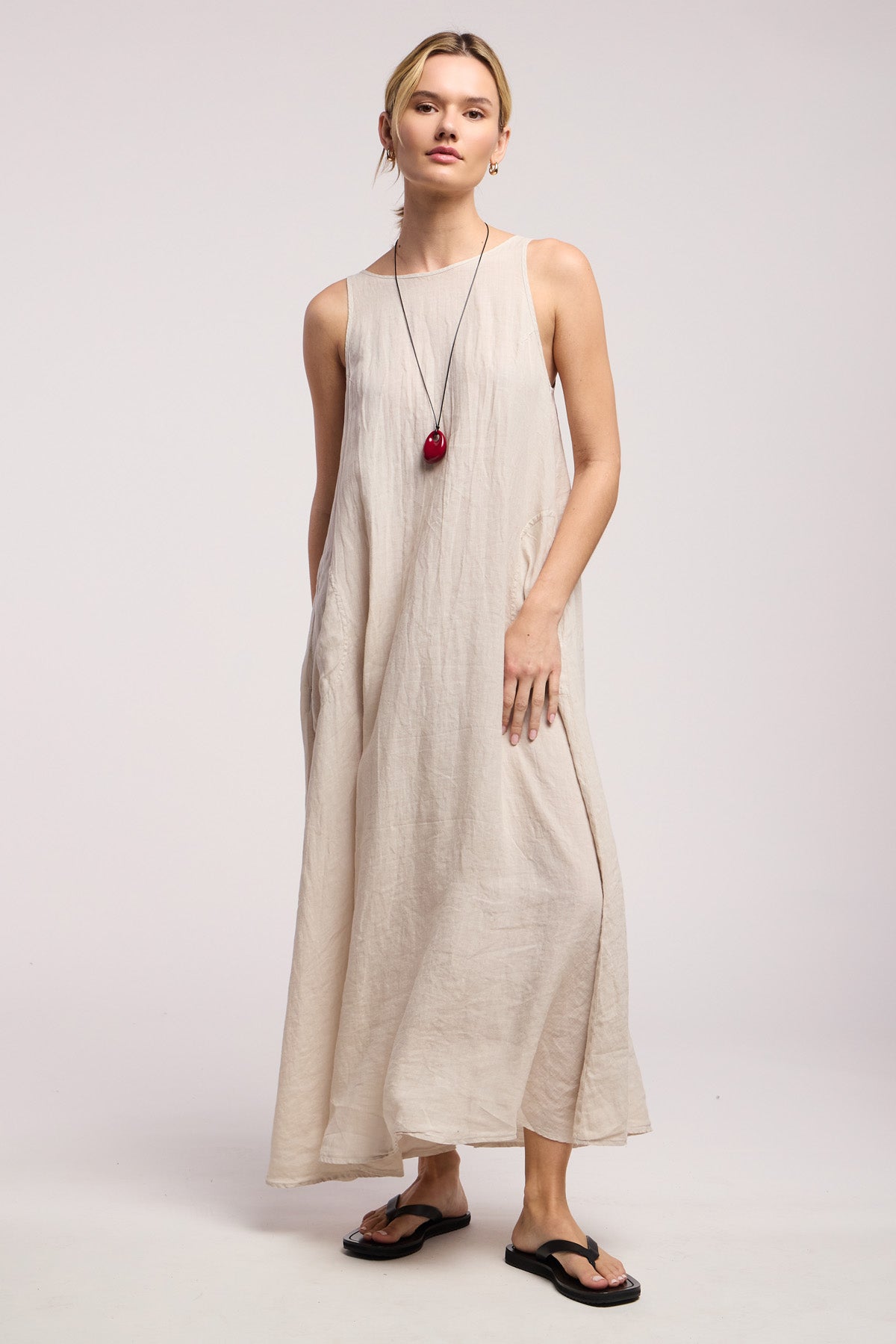 RETA WOVEN LINEN SLEEVELESS MAXI DRESS COBBLE-WOVLINEN / x-large