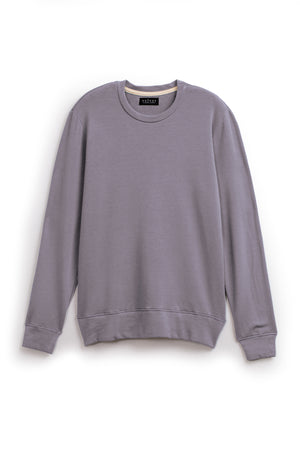 The SOREN PULLOVER by Velvet by Graham & Spencer is a light gray crew neck sweatshirt with long sleeves and a cozy brushed interior, shown laid flat on a white background.