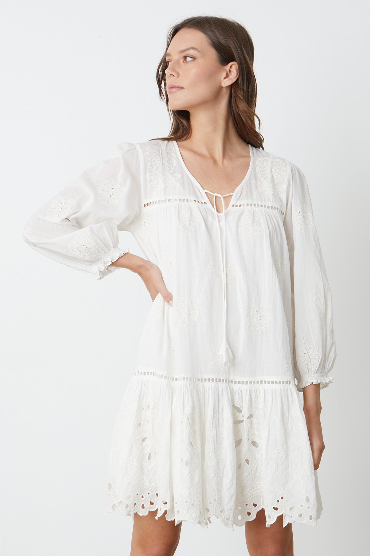 素材【herlipto】Embroidered Cotton Dress