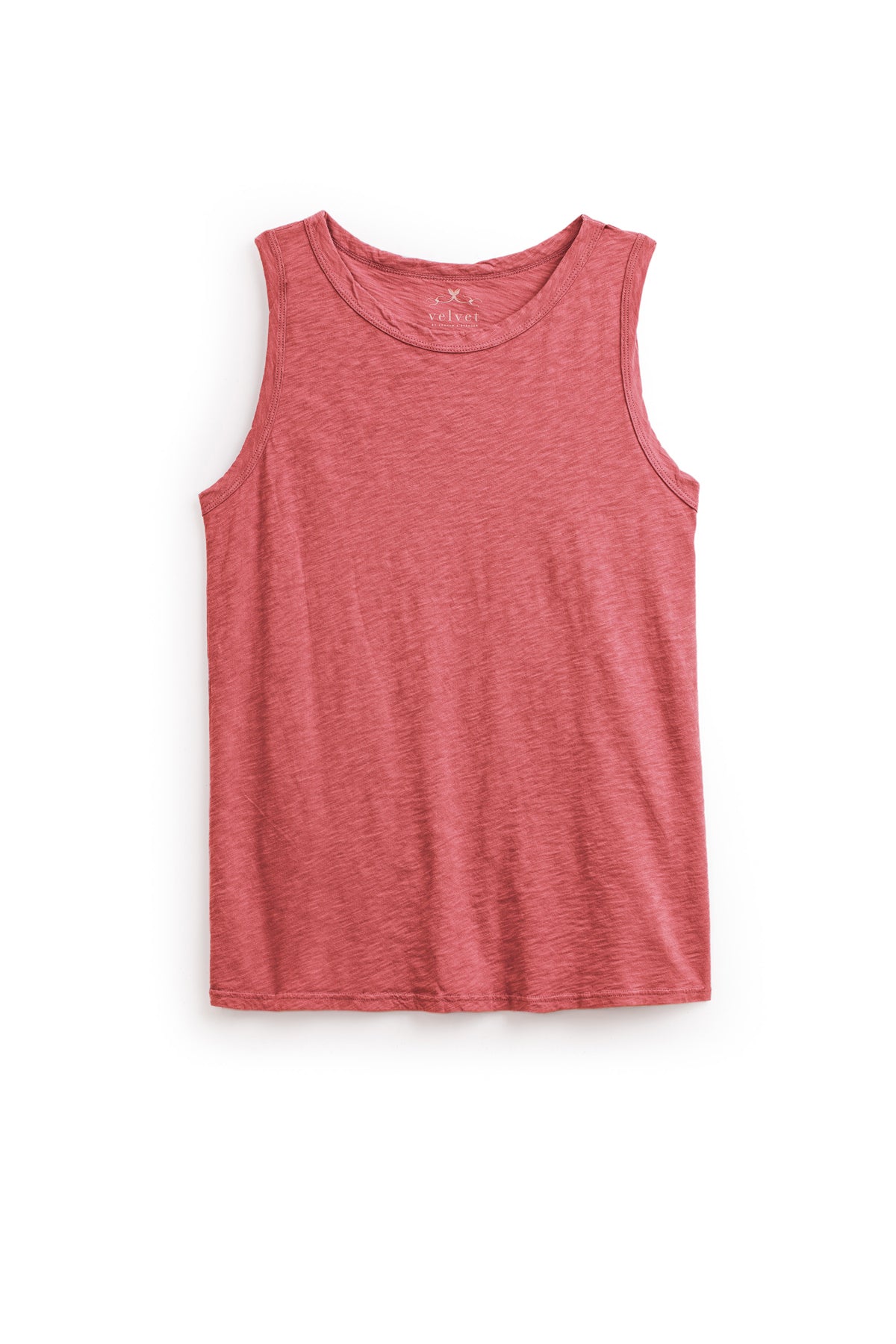 The TAURUS TANK TOP by Velvet by Graham & Spencer is a sleeveless, crew neck rose tank crafted from lightweight textured cotton slub, shown flat against a white background.