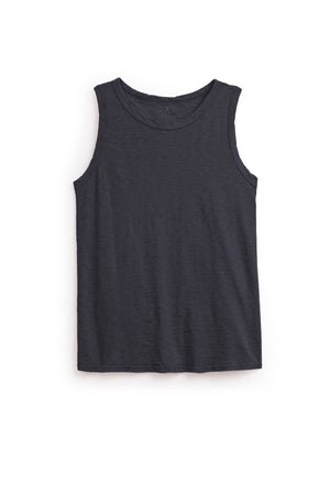 The TAURUS TANK TOP by Velvet by Graham & Spencer is a sleeveless, dark gray crew neck made from textured cotton slub, shown laid flat on a white background.