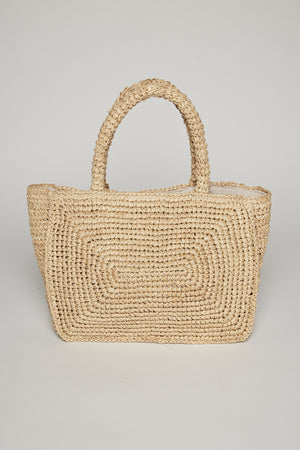 TINA STRAW TOTE BAG by Velvet by Graham & Spencer, with a rectangular shape and sturdy handles, displayed against a neutral background.