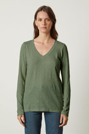 The Velvet by Graham & Spencer BLAIRE ORIGINAL SLUB TEE green v-neck t-shirt.