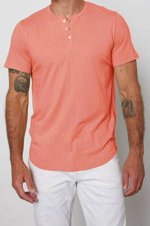Fulton Short Sleeve Henley in goa with white denim front