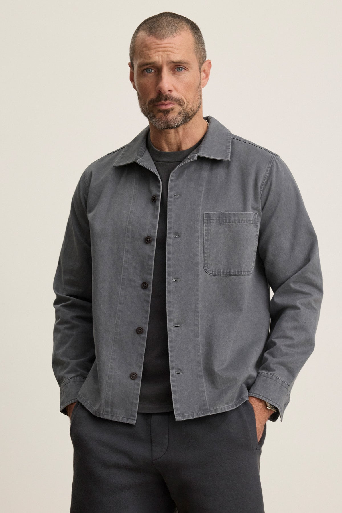 CLAY COTTON TWILL LONG SLEEVE BUTTON-UP SHIRT JACKET – Velvet by