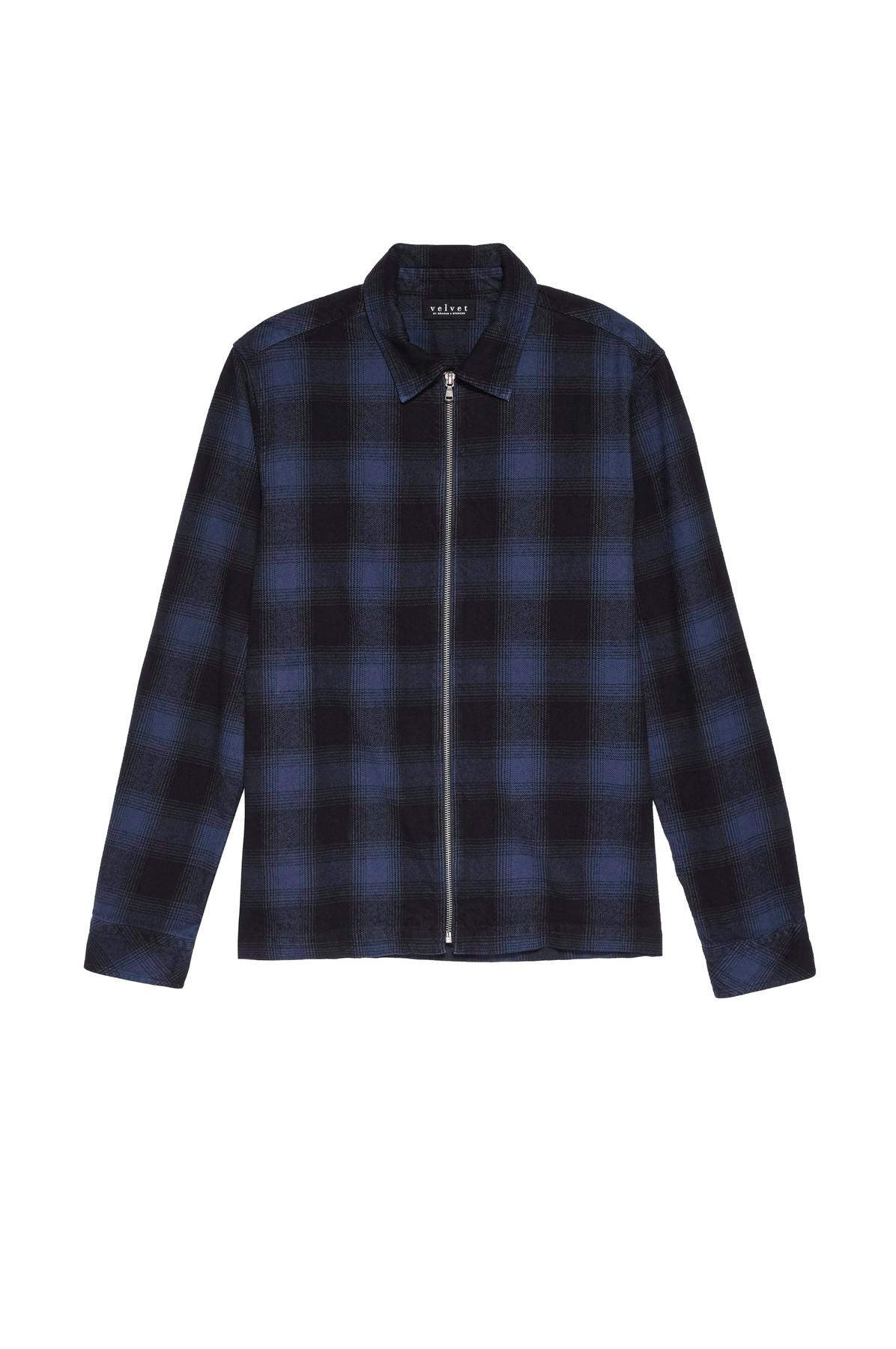 A cotton woven fabric Velvet by Graham & Spencer MARK ZIP-UP PLAID SHIRT with a zipper.-35231562301633
