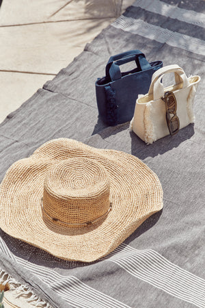 XL Crochet Sunhat, Mini Launch Totes, Chimi Glasses, and Beach Throw