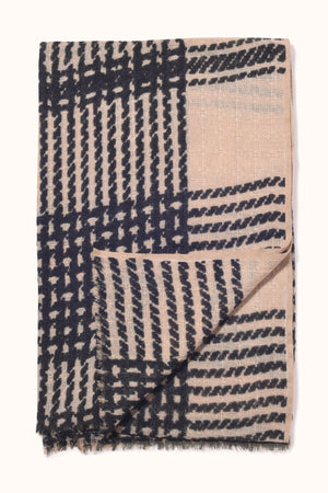 Tweed Check Wool Scarf Sand