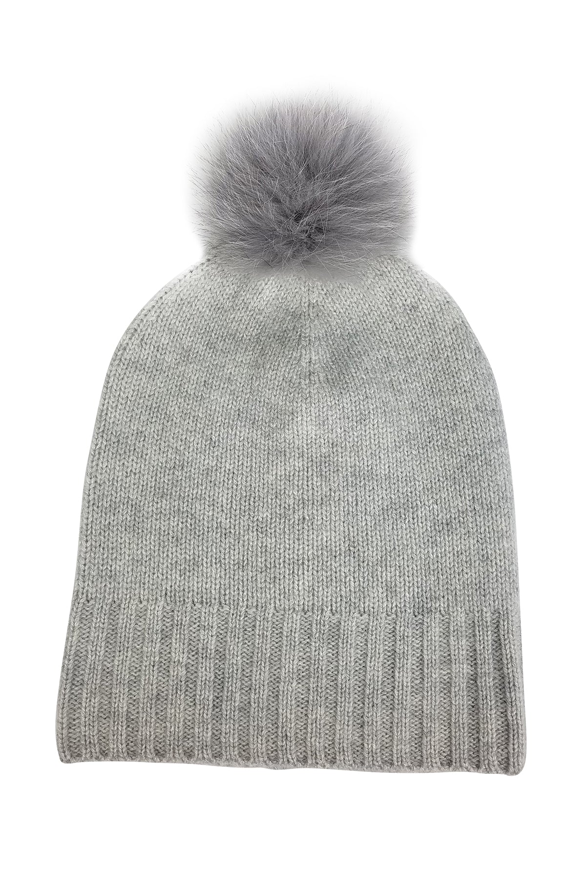 Cashmere Fur Pom Beanie Light Grey-23461940199617