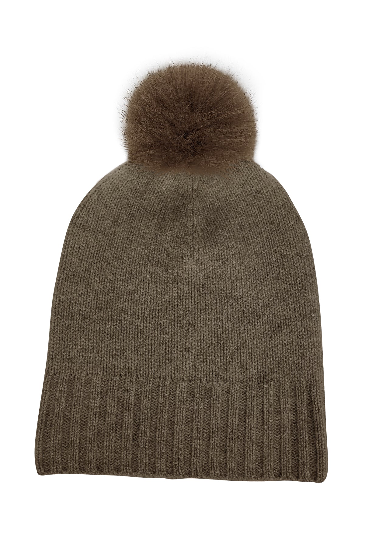 Cashmere Fur Pom Beanie Taupe