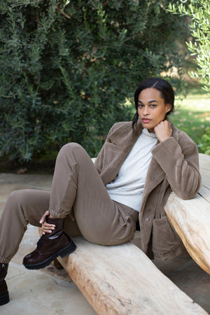 Linda Jacket Mink paired with Tami Sweater Oatmeal and Tabitha Sweatpant Front