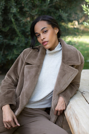 Linda Jacket Mink with Tami Sweater Oatmeal Front