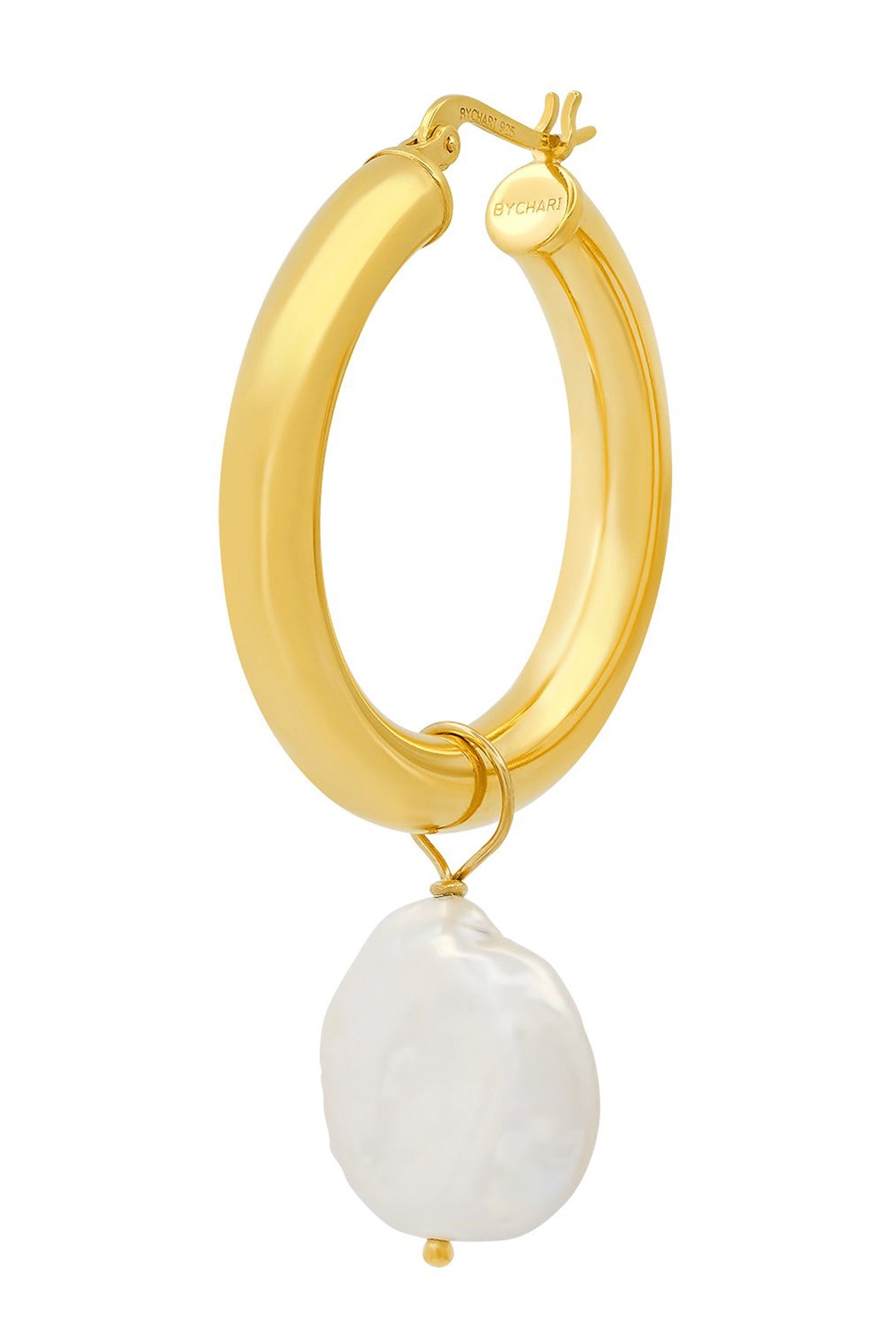   Sade Hoops with Pearl Charm by Bychari Detail 