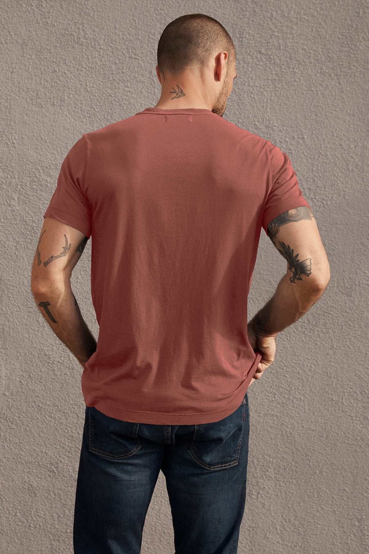 Samsen V-Neck Tee Shirt Cranapple Back-21733539446977