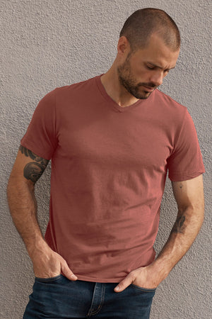 Samsen V-Neck Tee Shirt Cranapple Front